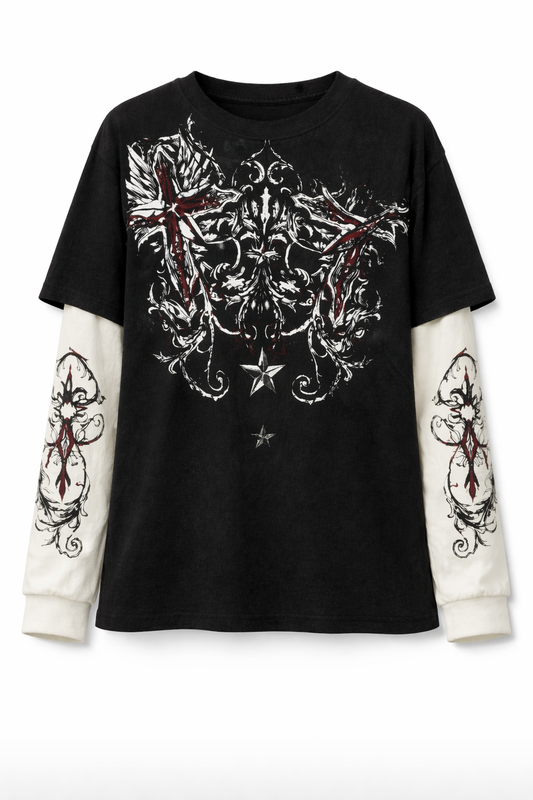 Arcane Blade Layered Long Sleeve Tee – Black