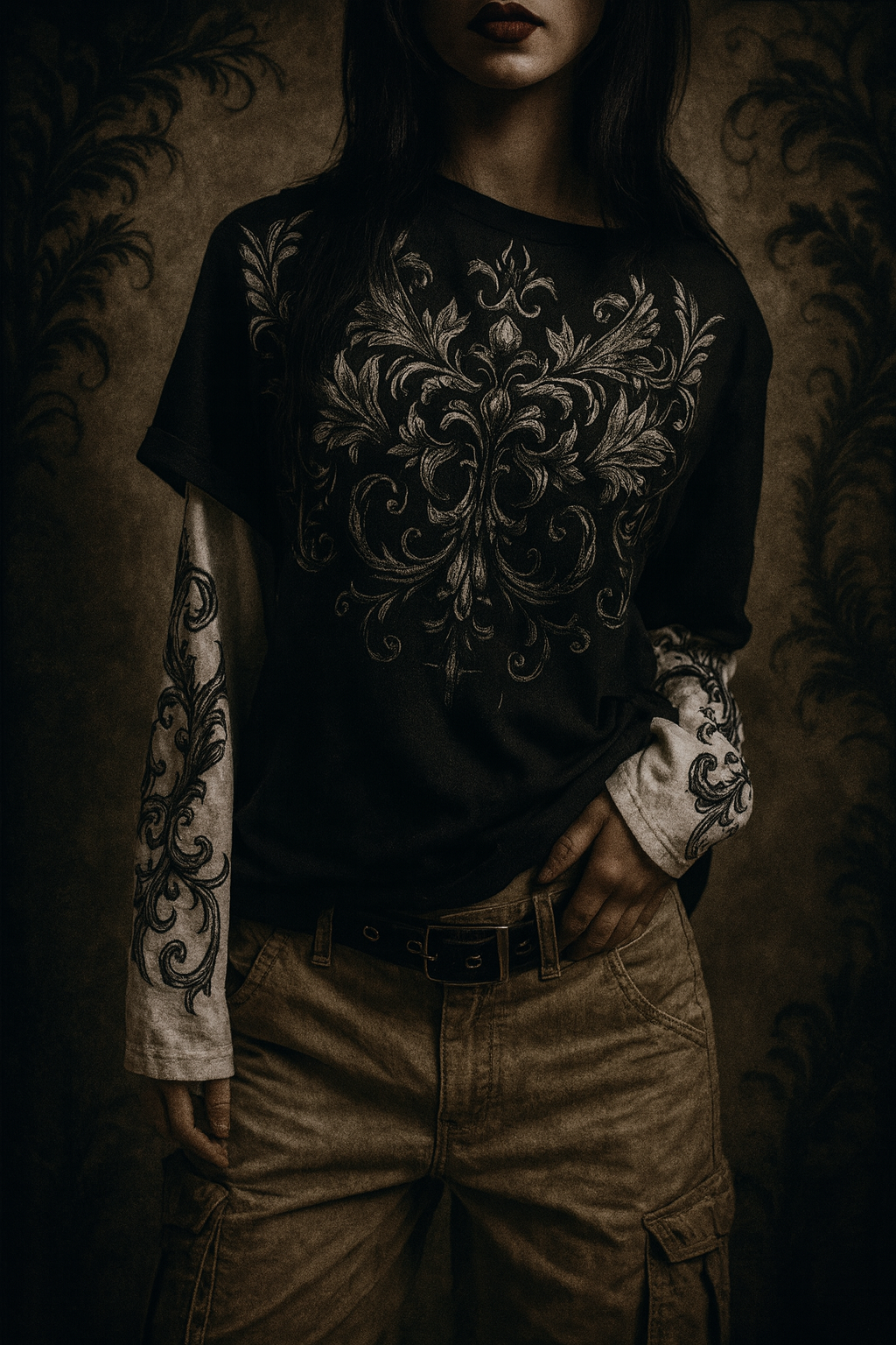 Arcane Blade Layered Long Sleeve Tee – Black