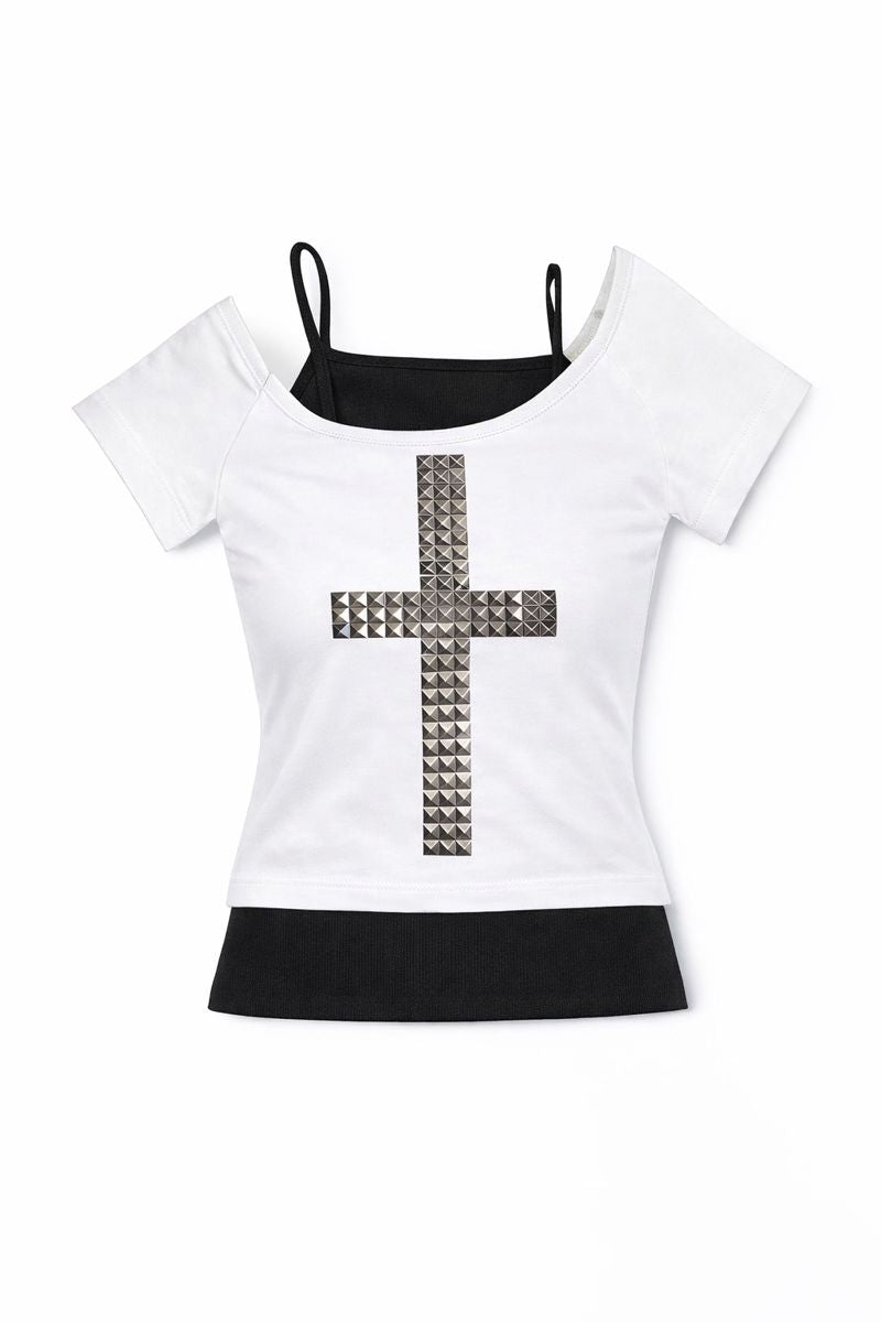 Studded Cross Off-Shoulder Top