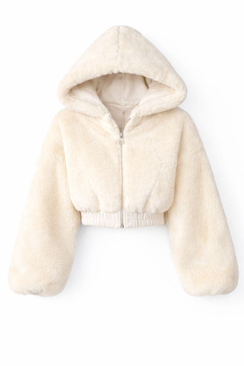 Fur-Trim Cropped Hoodie
