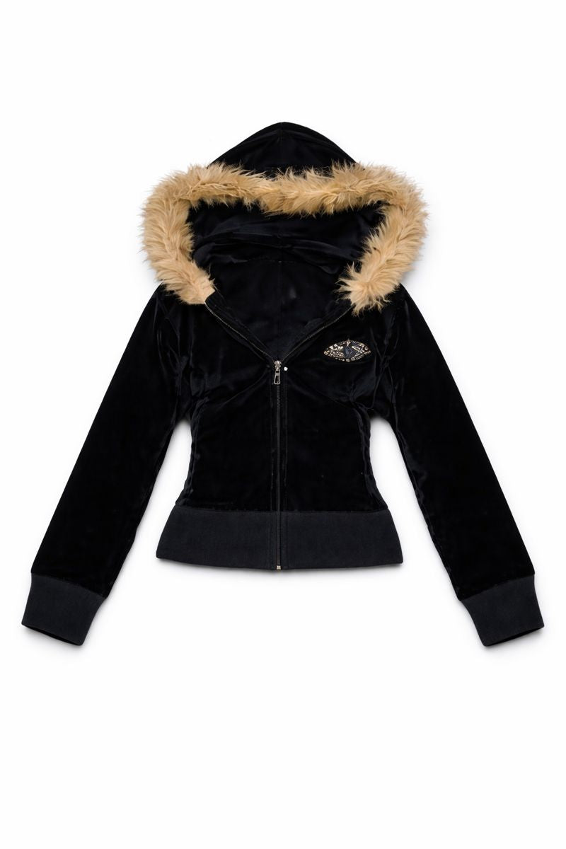 Velour Faux Trim Hoodie