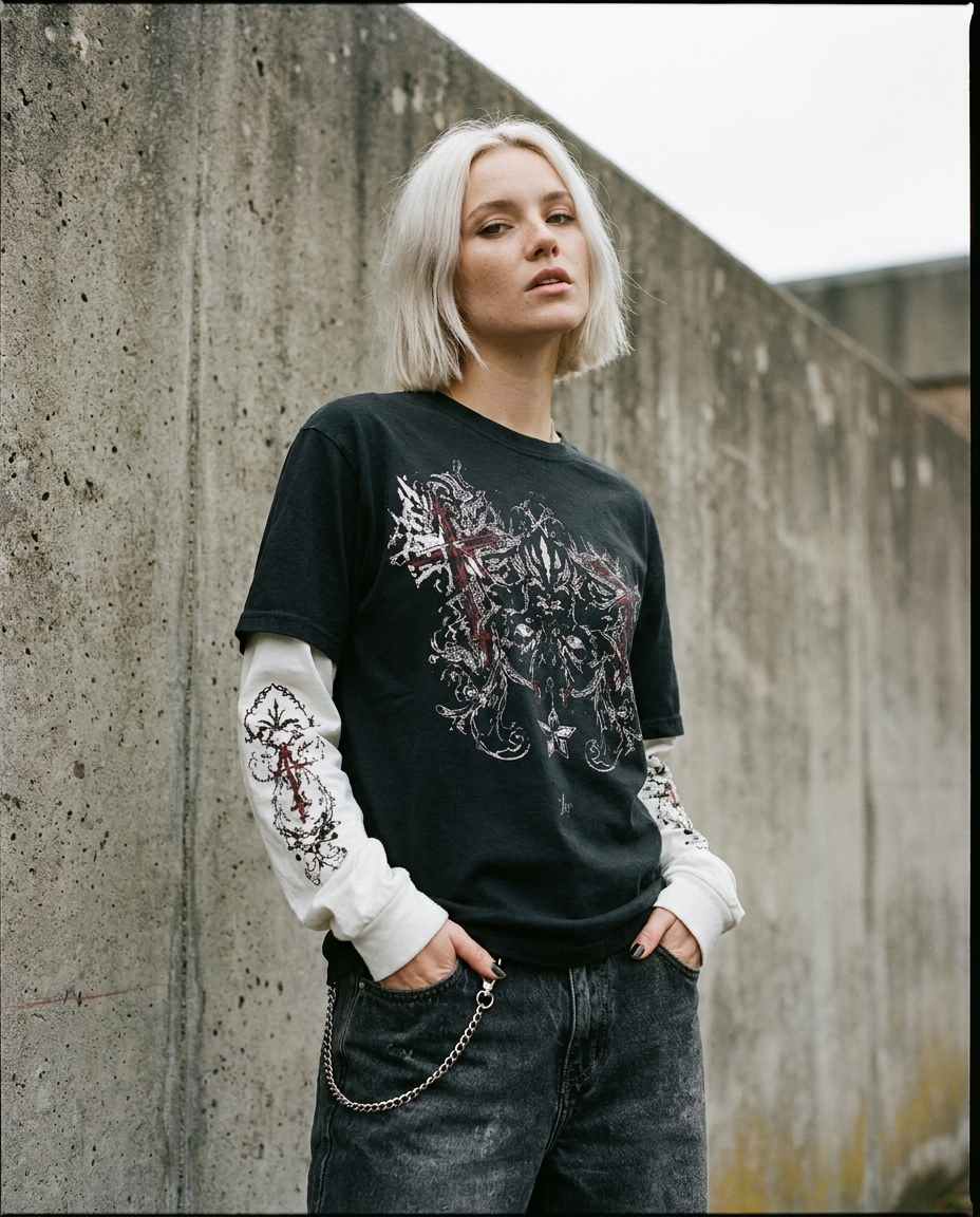 Arcane Blade Layered Long Sleeve Tee – Black
