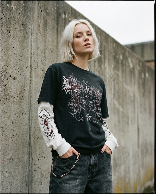 Arcane Blade Layered Long Sleeve Tee – Black