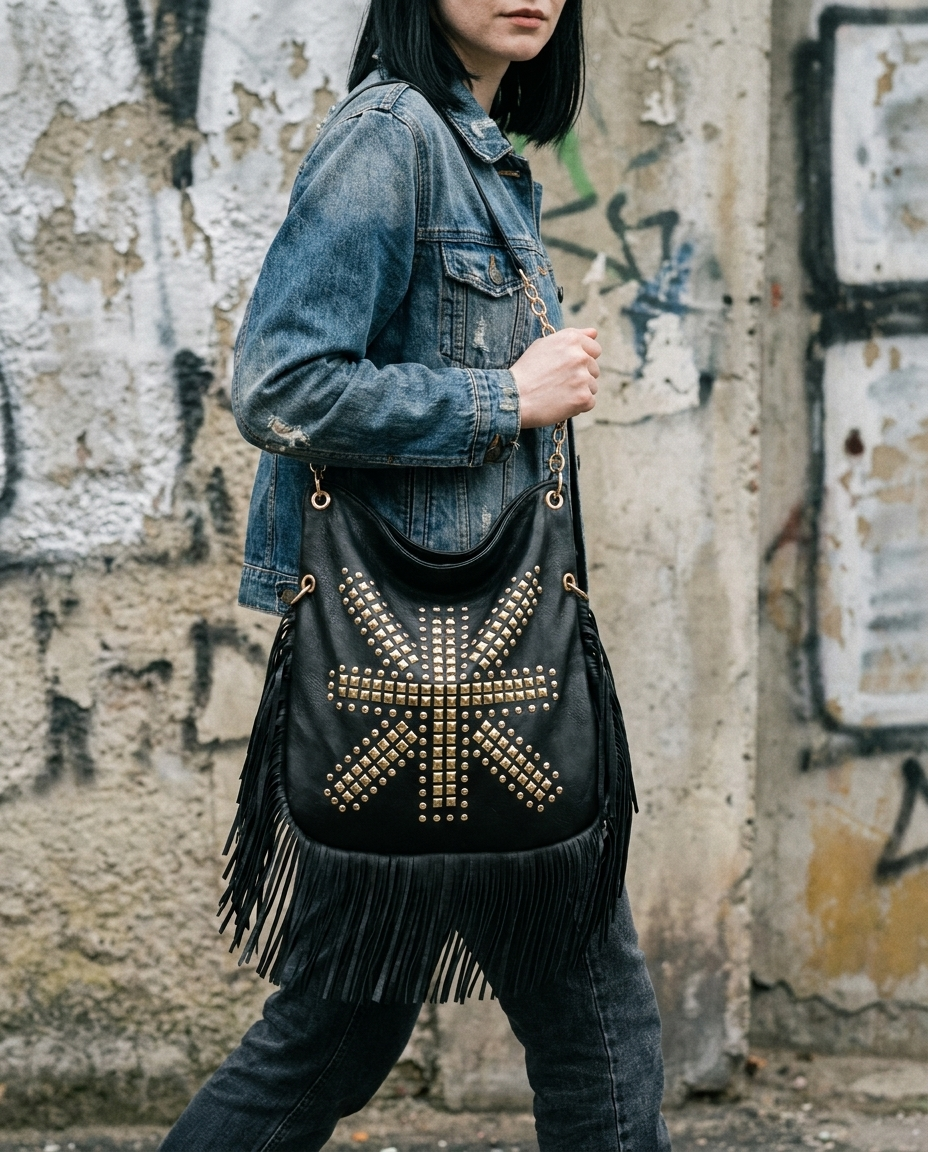 Nightfall Fringe Studded Hobo Bag