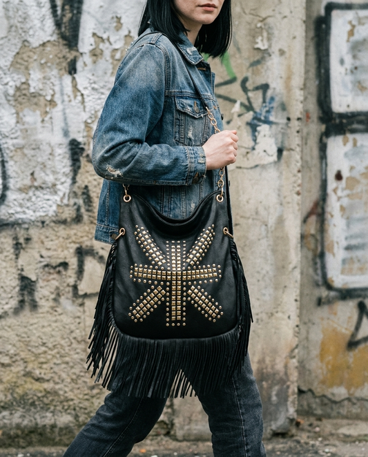 Nightfall Fringe Studded Hobo Bag