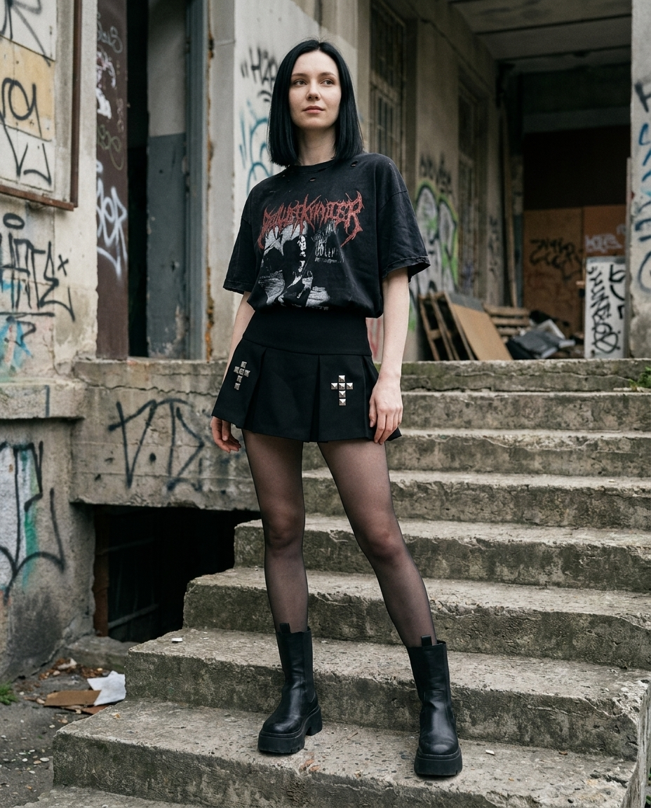 Crucifix Stud Pleated Mini Skirt