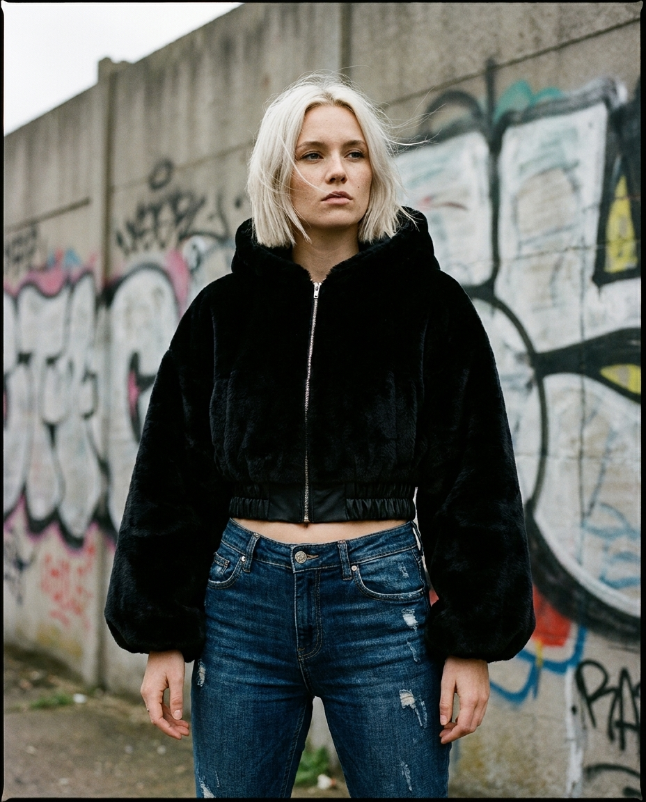 Fur-Trim Cropped Hoodie