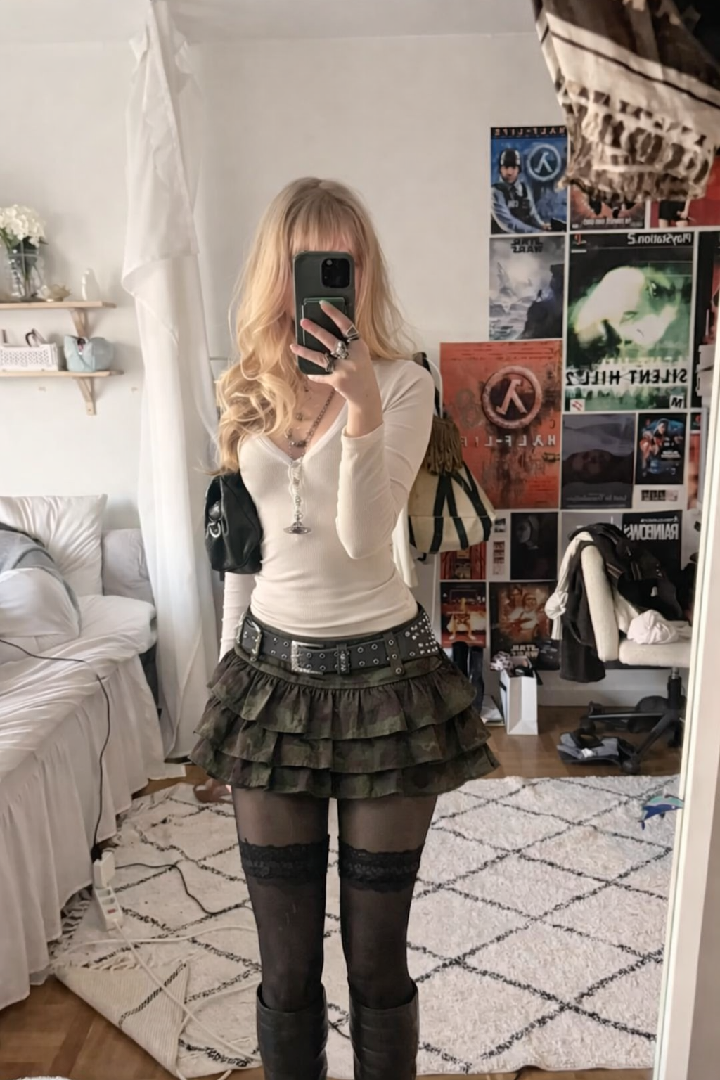 Camo Belted Tiered Mini Skirt