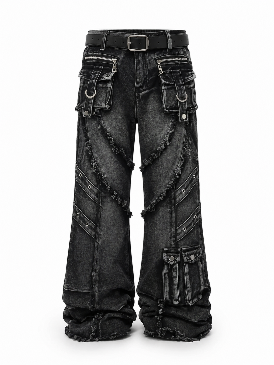 Utility Cargo Distressed Wide-Leg Trousers