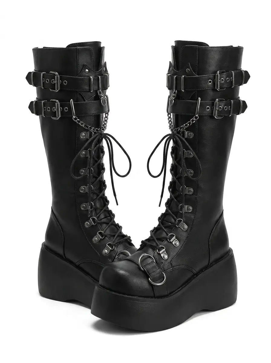 Buckled Platform Knee Boots