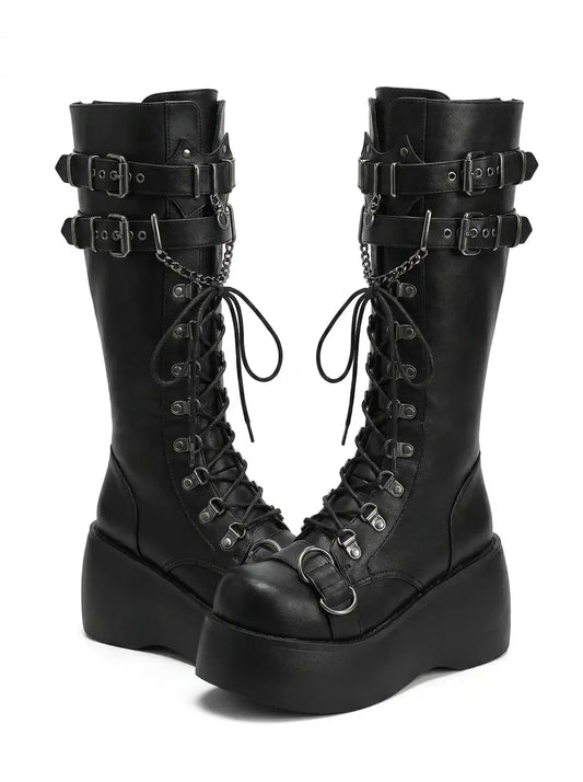 Laced Platform Strap Boots