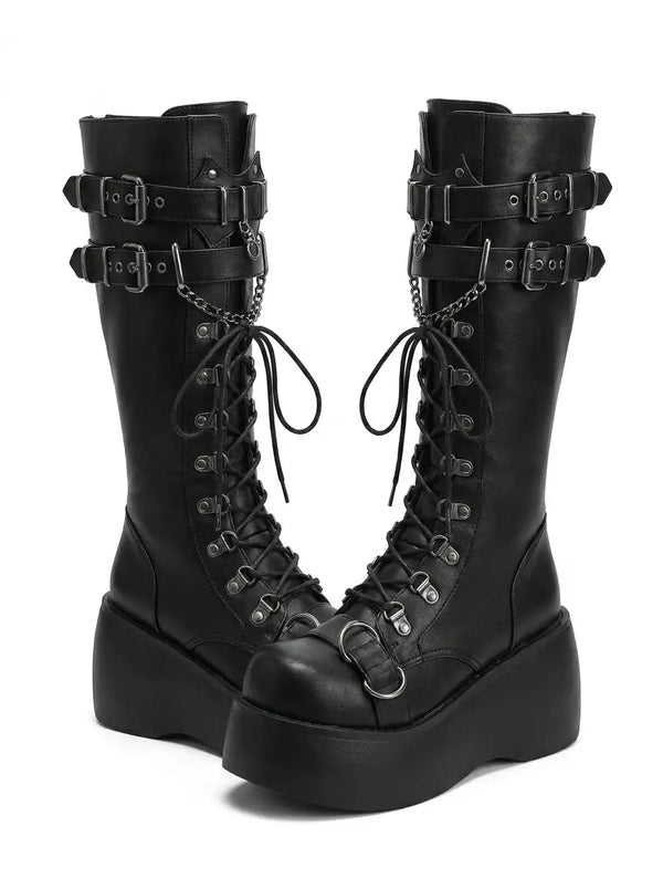 Laced Platform Strap Boots