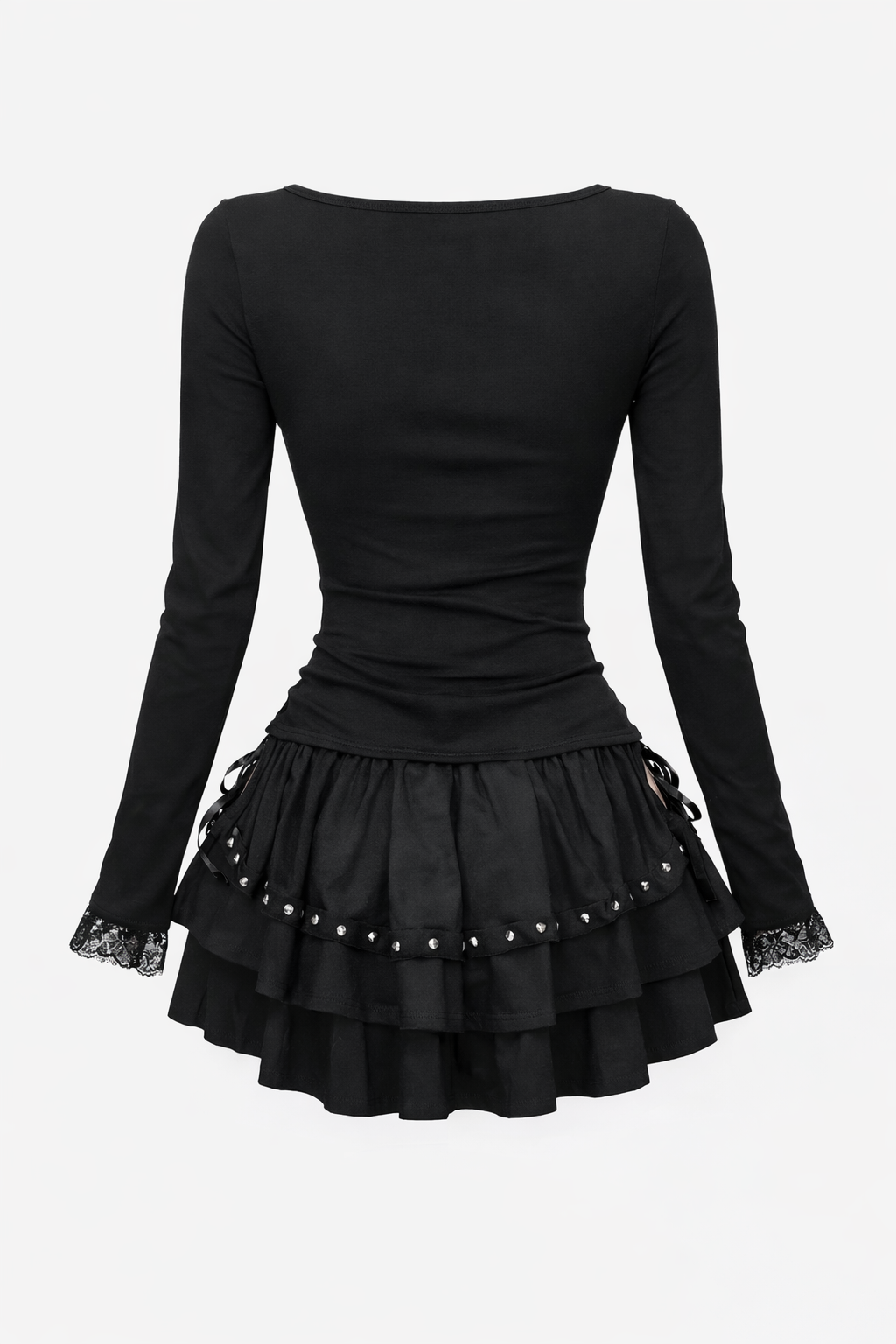 Vesper Lace-Trim Long Sleeve Top – Black
