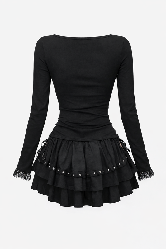 Vesper Lace-Trim Long Sleeve Top – Black