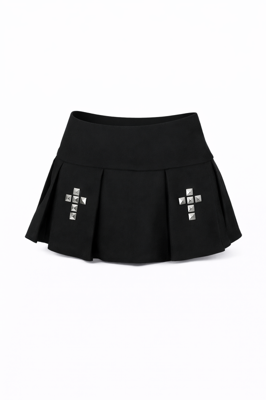 Crucifix Stud Pleated Mini Skirt