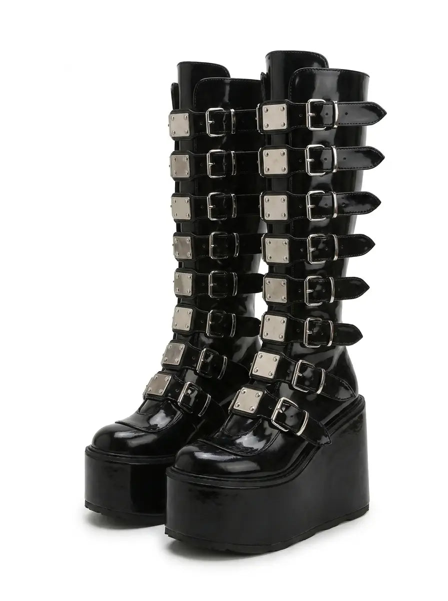 Buckled Platform Knee Boots