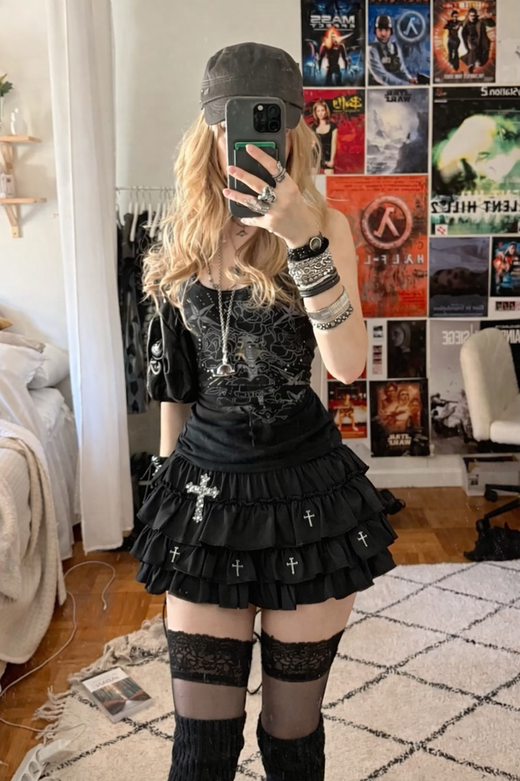 Cross Charm Tiered Mini Skirt