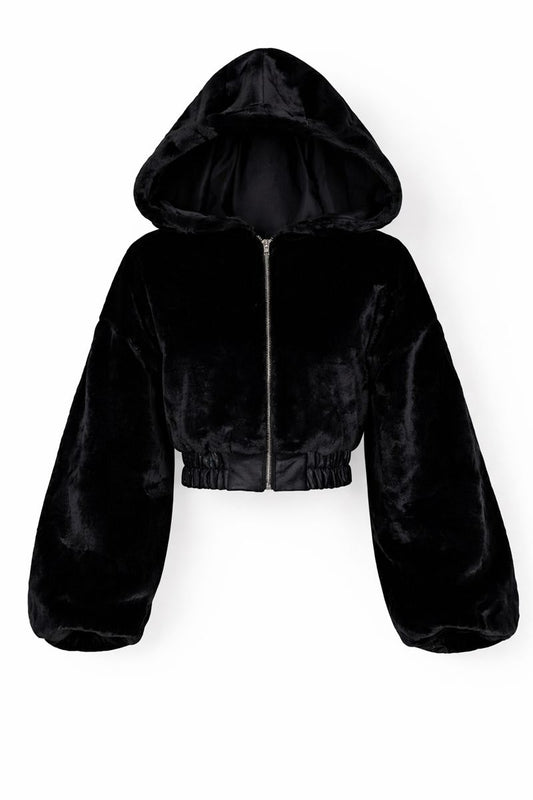 Fur-Trim Cropped Hoodie