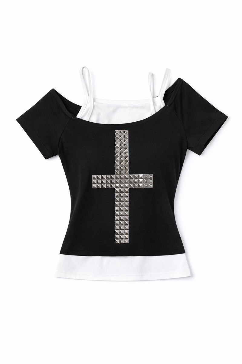 Studded Cross Off-Shoulder Top
