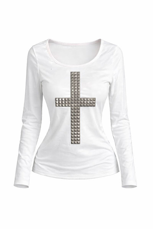 Studded Cross Long Sleeve Top
