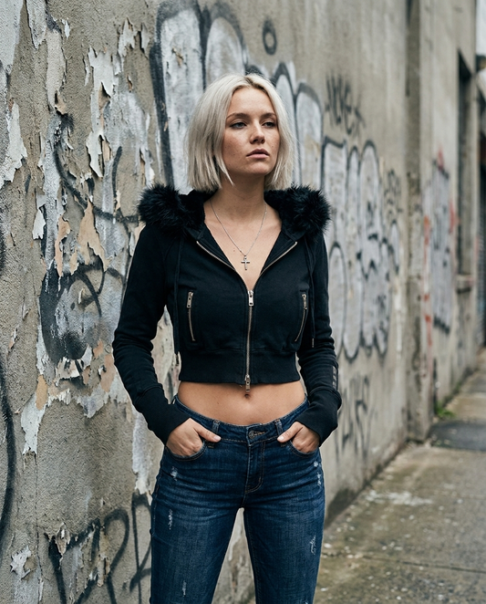 Cropped Fur-Hood Jacket