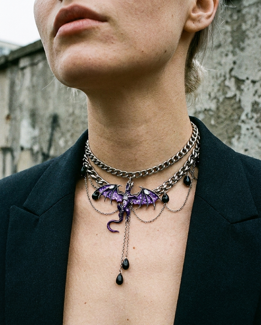 Lunar Dragon Layered Choker Necklace – Purple